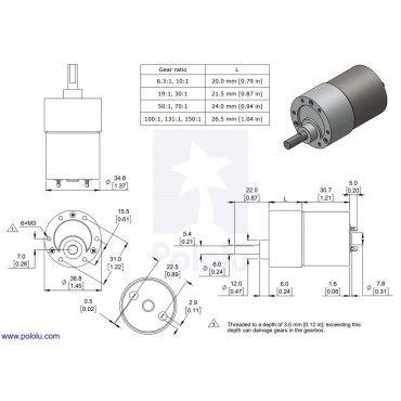 150:1 Metal Gearmotor 37Dx57L mm 12V (Helical Pinion)