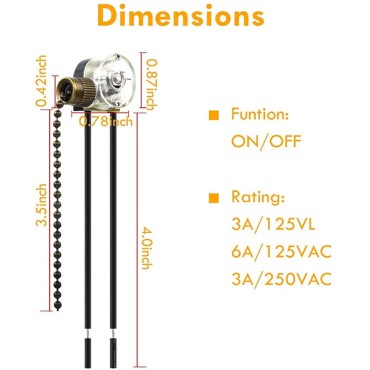 Ceiling Fan Light Switch Pull Chain ZE-109 Fan Light Switch, On-Off  Ceiling Fan Light Switch Pull Chain ZE-109 Fan Light Switch, On-Off