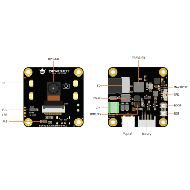 ESP32-S3 AI Camera Module (Edge Image Recognition, Night Vision, ChatGPT Voice Interaction)
