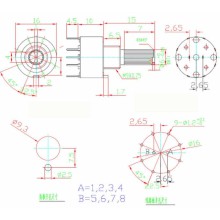 Plastic 16mm Rotary Switch 1 Pole 5 Positions 